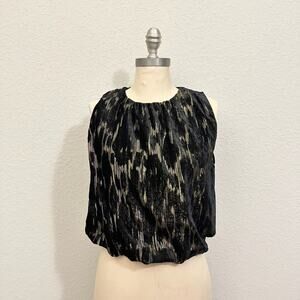 CIEBON Agnese Blouse Black Metallic Burnout Bubble Hem Sleeveless Goth